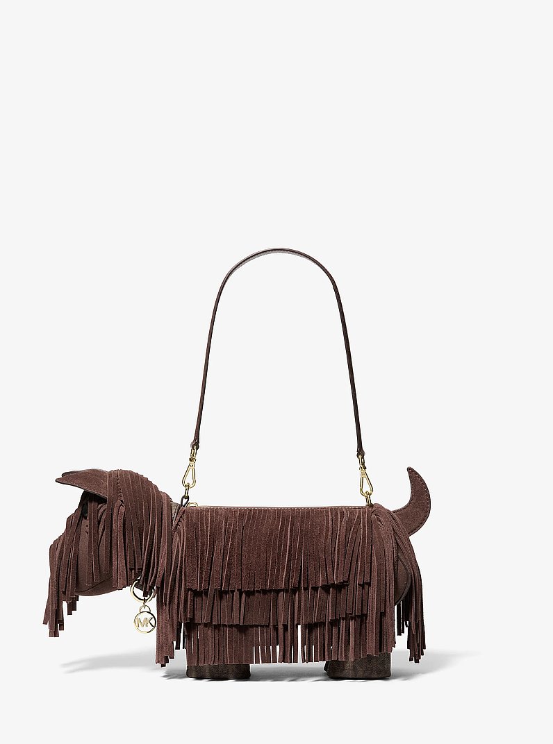 Scottie Dog Small Suede Shoulder Bag in NUTMEG | Michael Kors