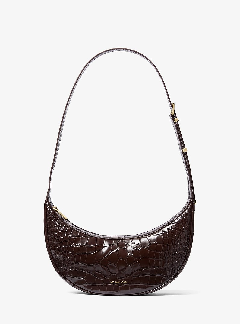 Avra Medium Crocodile Embossed Leather Crossbody Bag in CHOCOLATE | Michael Kors