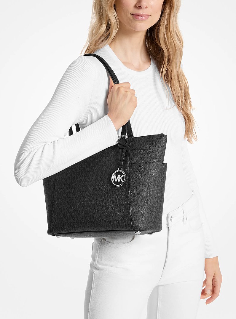 Jet Set Large Logo Top-Zip Tote Bag in BLACK | Michael Kors