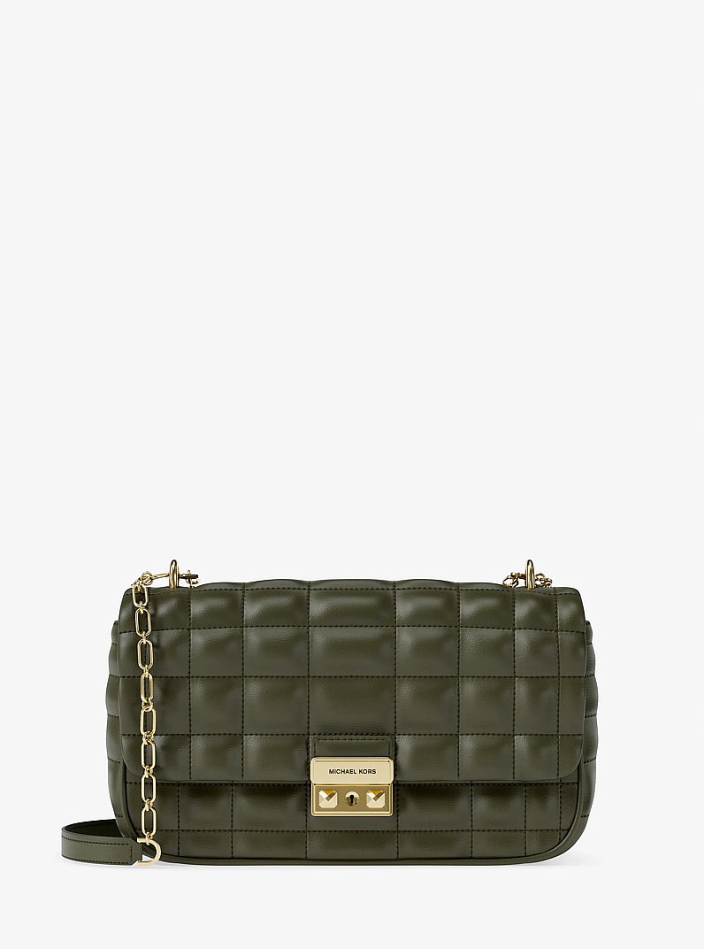Tribeca Large Quilted Leather Shoulder Bag in IVY | Michael Kors