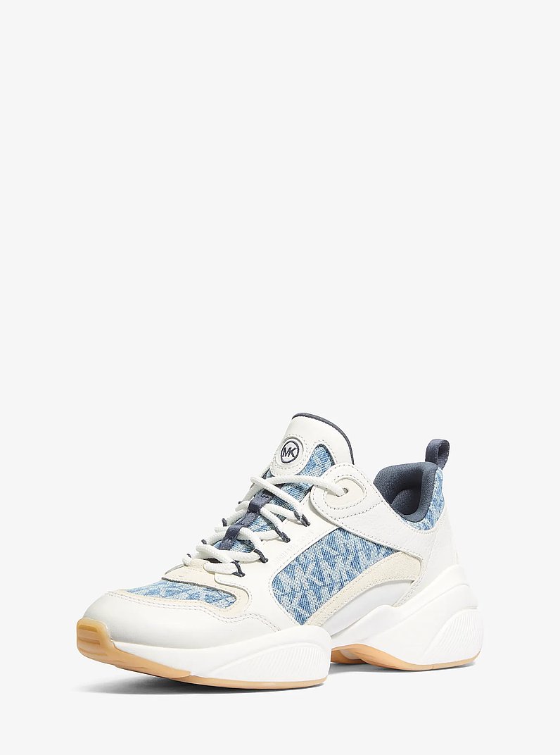 Bowie Signature Logo Print Denim Trainer in NEW HRZN WSH | Michael Kors