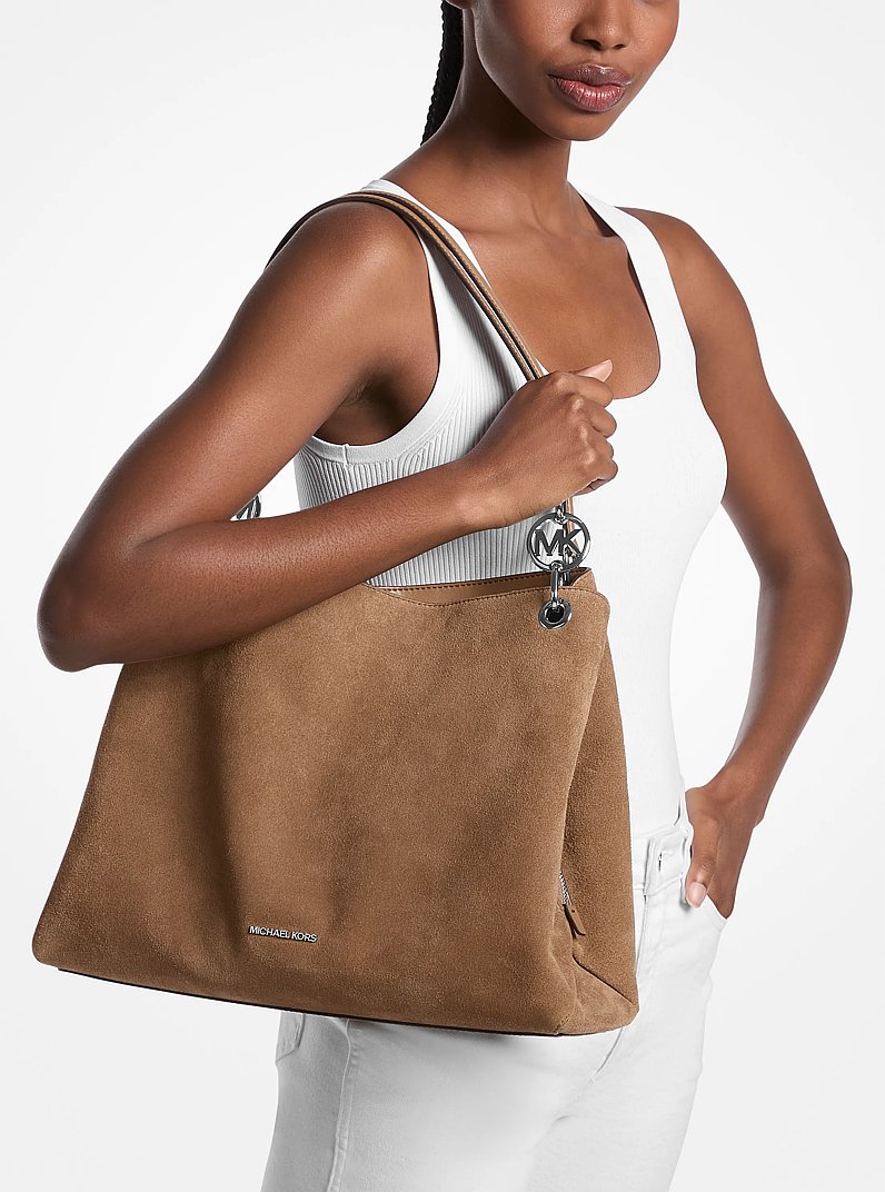 Christina Large Suede Shoulder Bag in DRIFTWOOD | Michael Kors