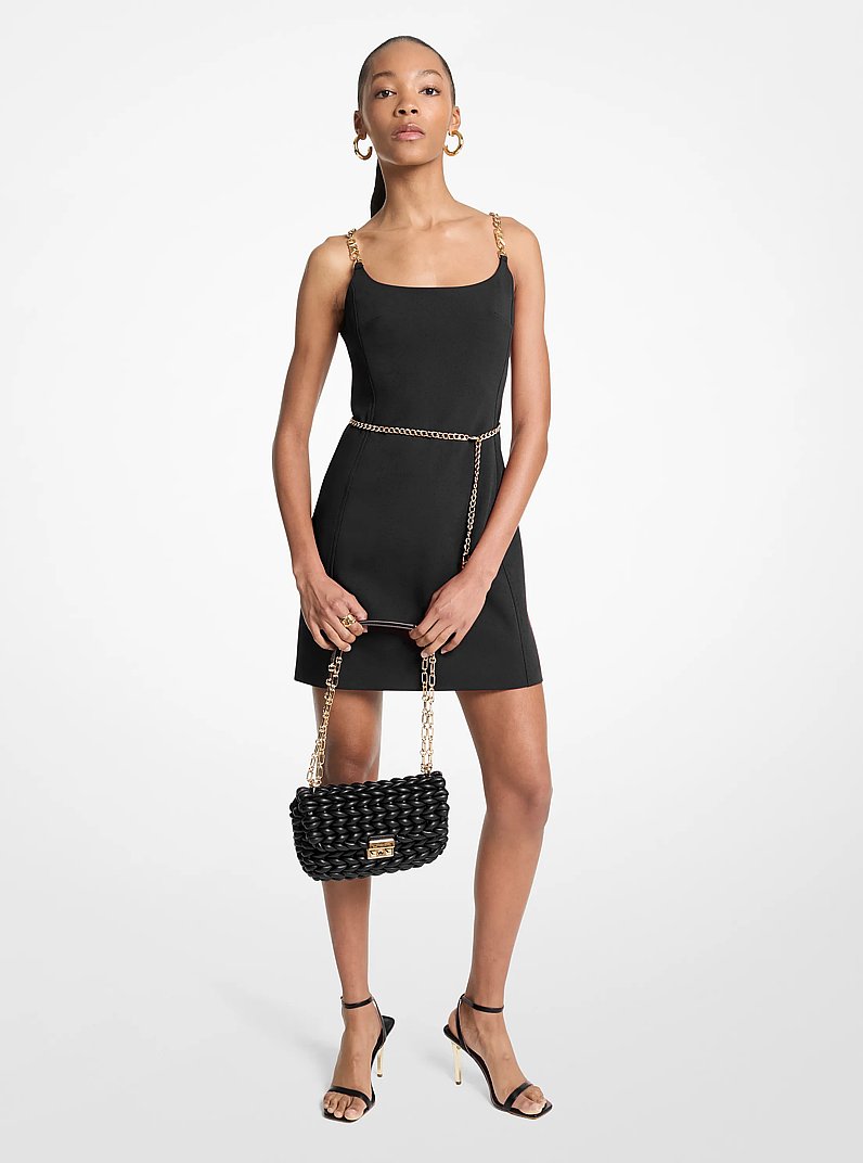 Chain Strap Belted Bustier Mini Dress in BLACK | Michael Kors