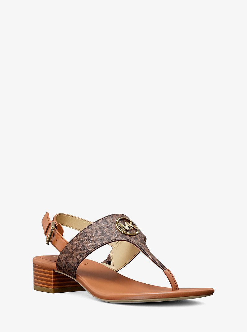 Sandale Hannah &agrave; bride en T et &agrave; logo Signature in BRUN | Michael Kors