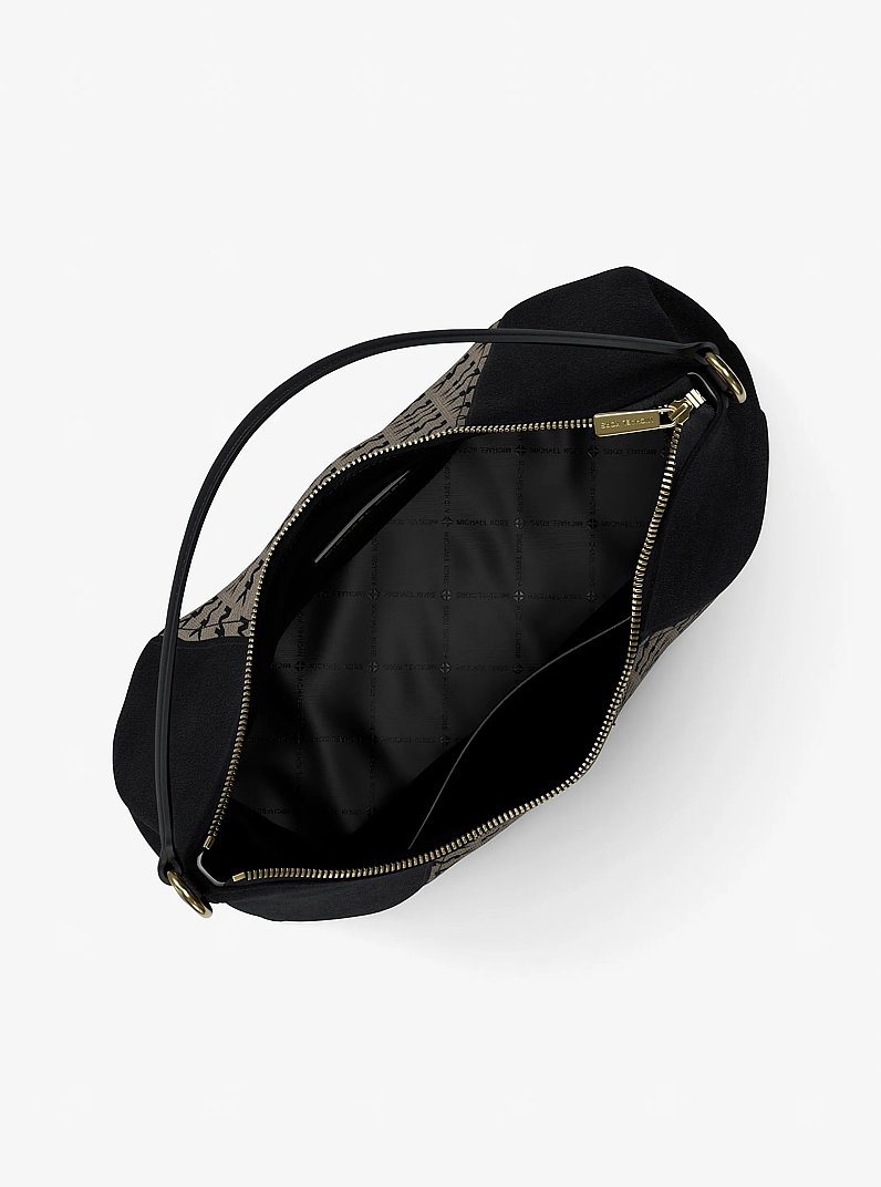 Sienna Large Logo Jacquard and Suede Convertible Shoulder Bag in BLACK | Michael Kors
