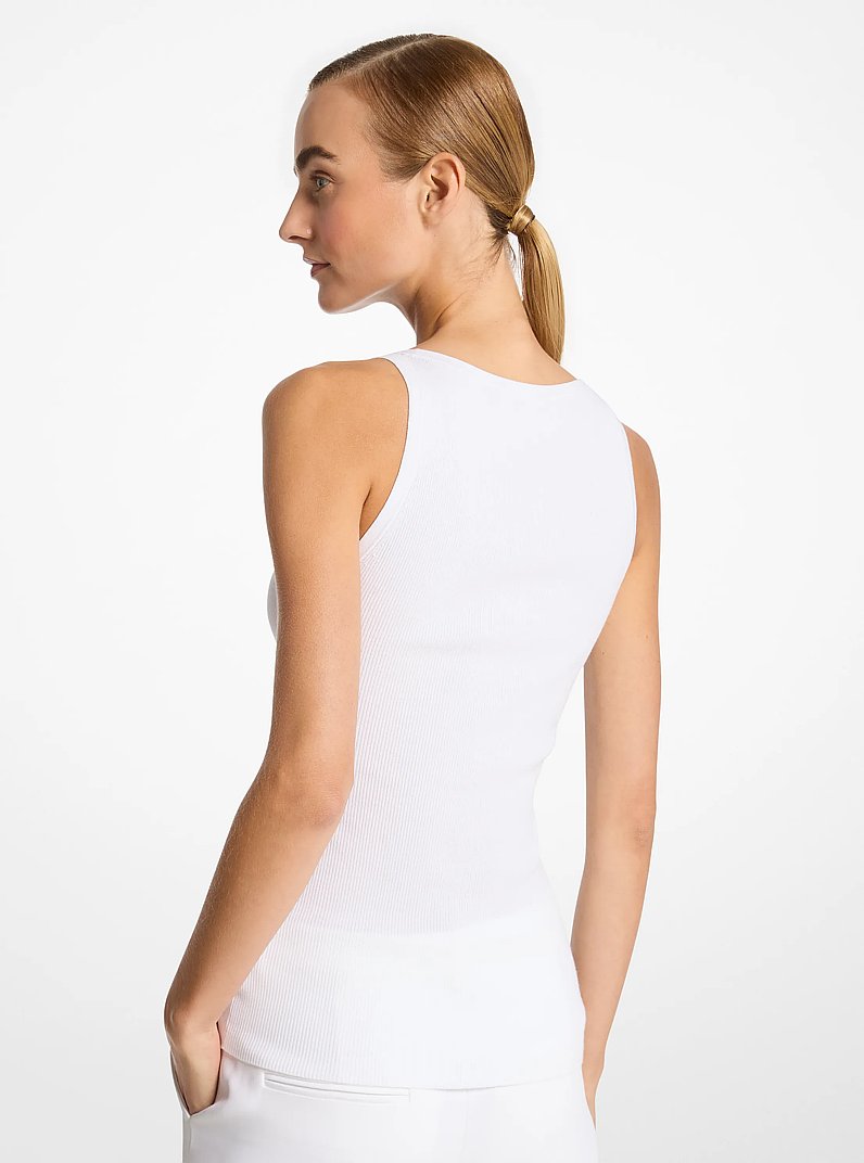 Ribbed Stretch Viscose Tank Top in OPTIC WHITE | Michael Kors