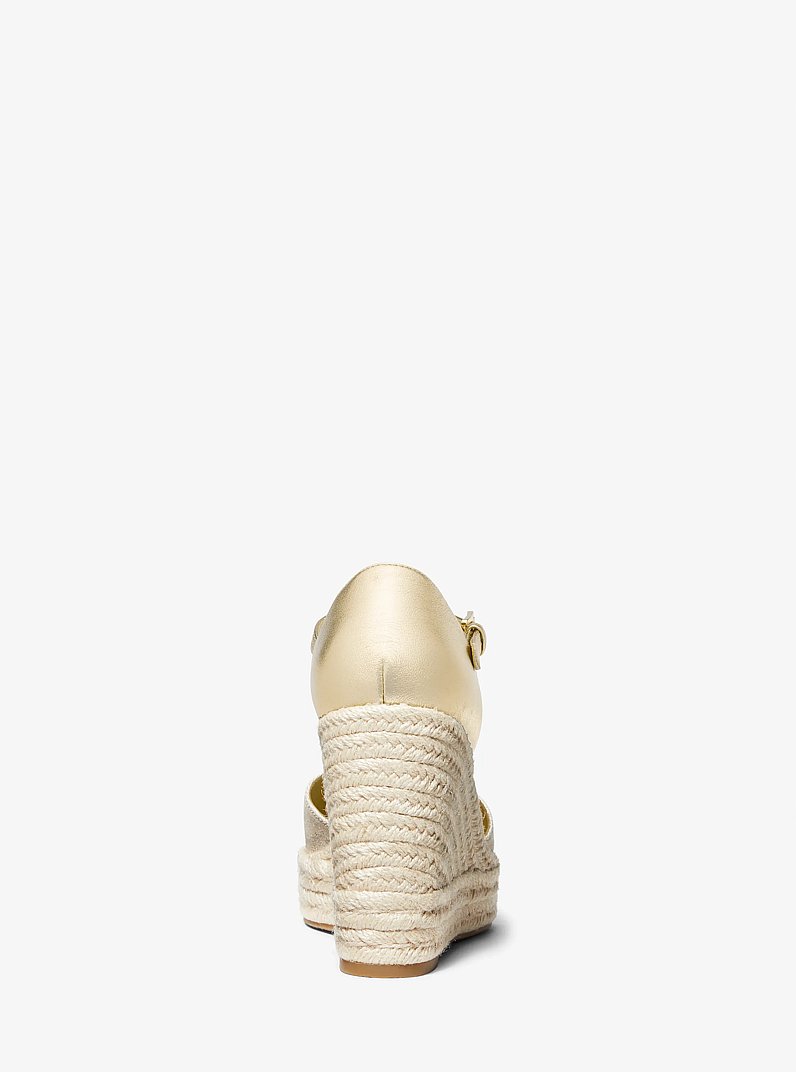 Nori Metallic Leather and Linen Wedge Espadrille
