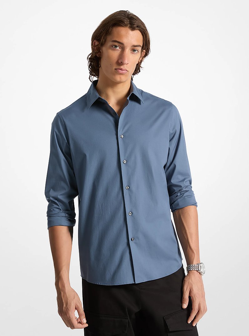Camisa cl&aacute;sica de algod&oacute;n el&aacute;stico in CHAMBRAY OSCURO | Michael Kors