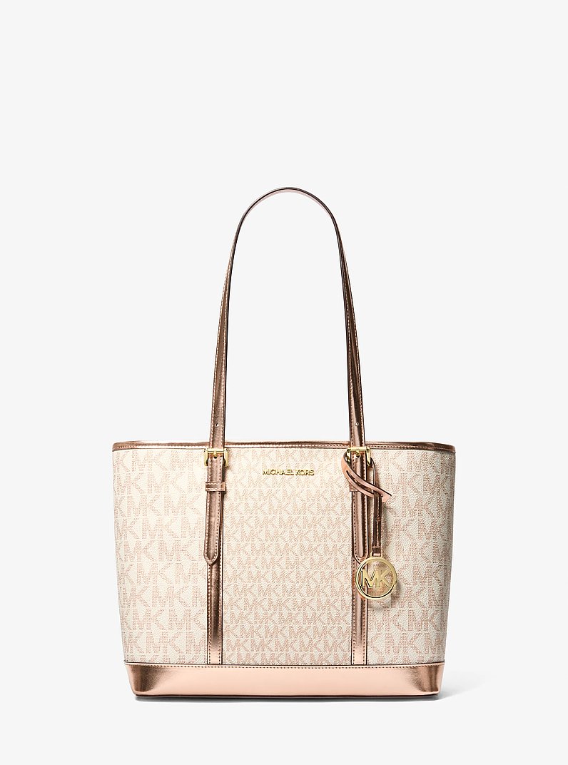 Jet Set Travel Small Metallic Logo Top-Zip Tote Bag in ROSE GOLD