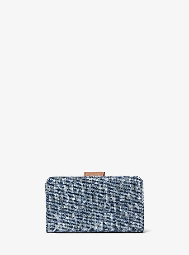 MK Pop Charm Medium Signature Logo Print Denim Wallet in NEW HORIZON | Michael Kors