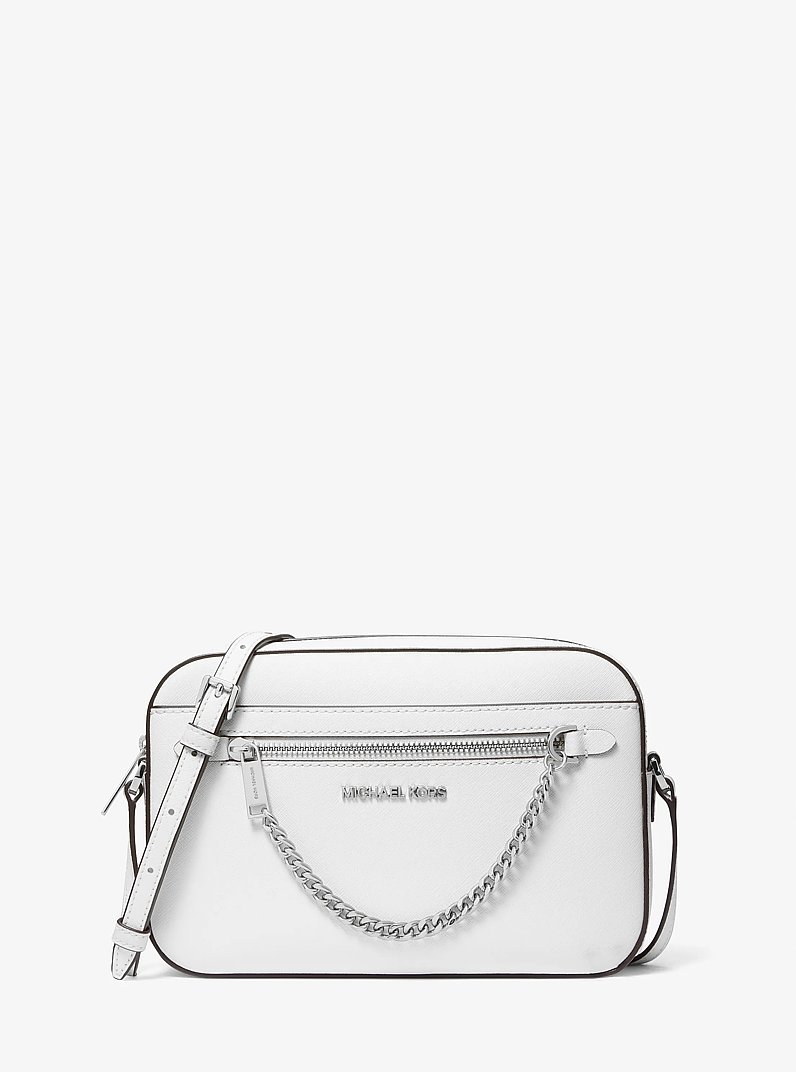 Grand sac &agrave; bandouli&egrave;re Jet Set en cuir Saffiano in BLANC OPTIQUE | Michael Kors