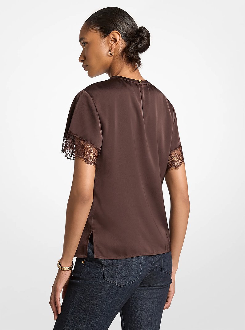 Satin Lace Trim Shirt in CHOCOLATE | Michael Kors