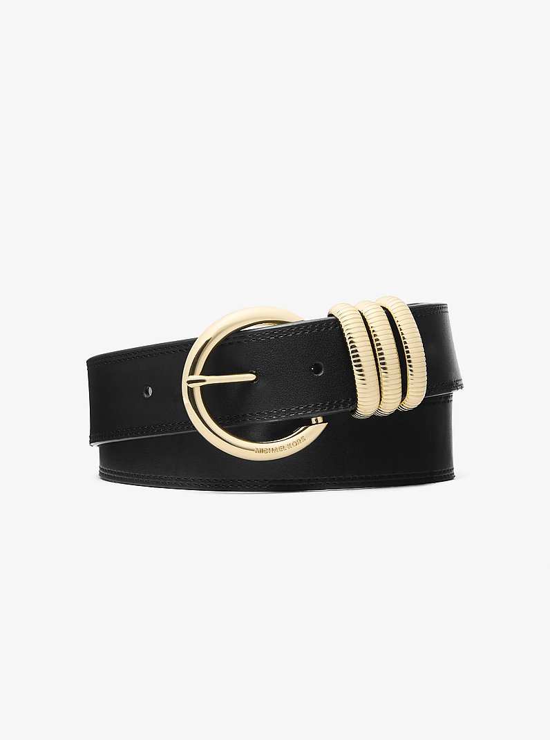 Leather Belt in BLACK/GOLD | Michael Kors