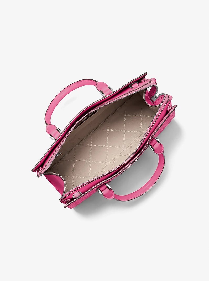 Sheila Medium Sequined Floral Print Satchel in DRAGONFRUIT | Michael Kors