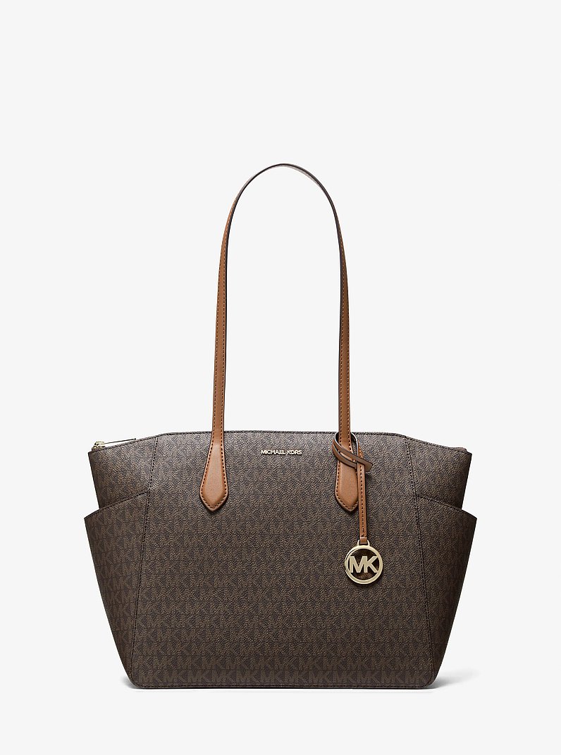 Marilyn Medium Signature Logo Tote Bag in BROWN | Michael Kors