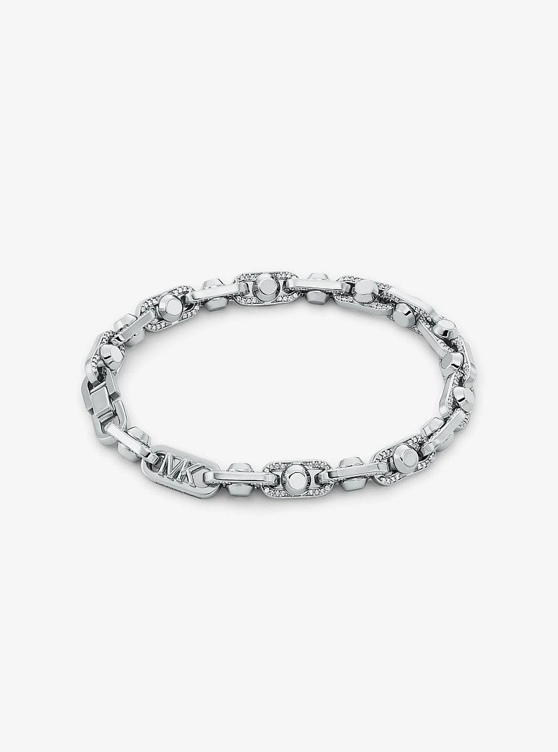 Bracciale Astor con pav&eacute; e maglie a catena media in ottone placcato in metallo prezioso in ARGENTO | Michael Kors