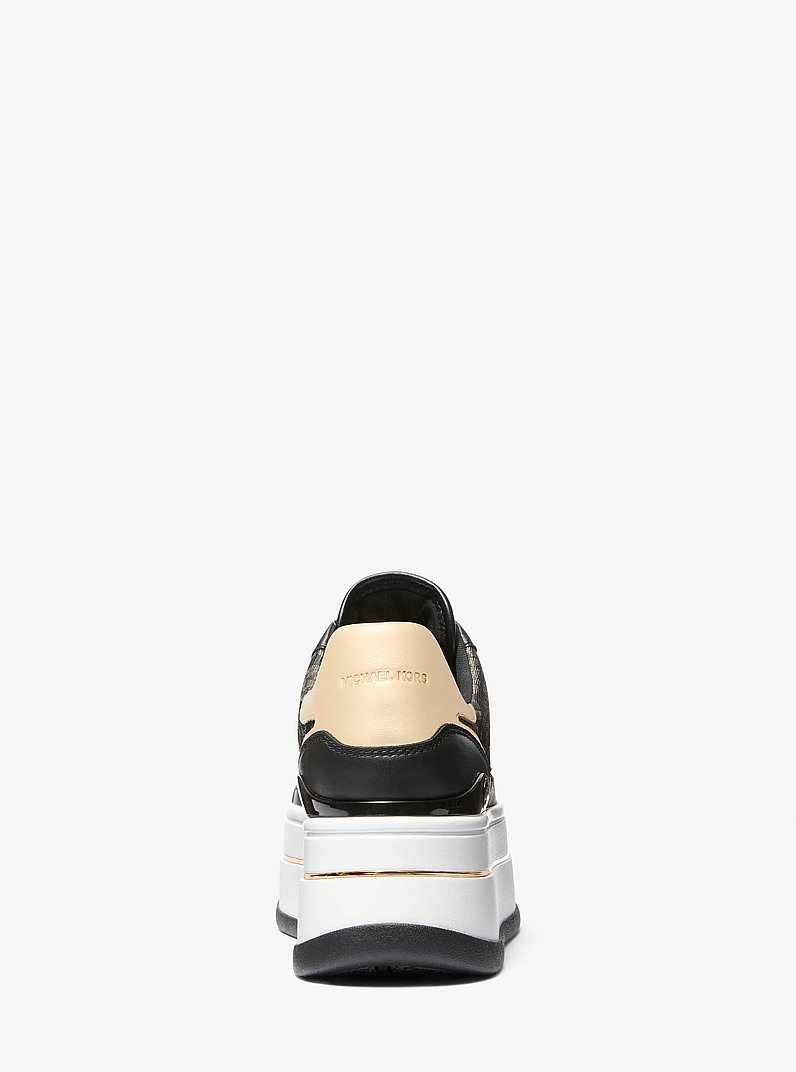 Hayes Metallic Empire Monogram and Leather Trainer in BLACK/PALE GOLD | Michael Kors