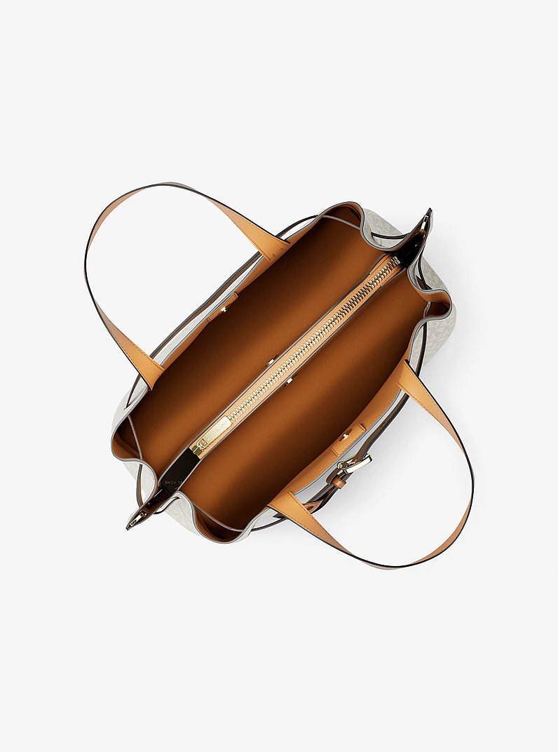 Emilia Medium Signature Logo Satchel in VANILLA/ACORN | Michael Kors