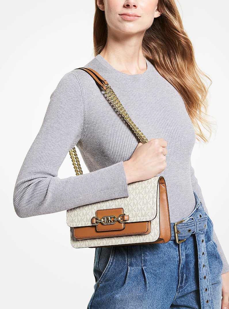 Heather Large Logo Shoulder Bag in VANILLA/ACORN | Michael Kors