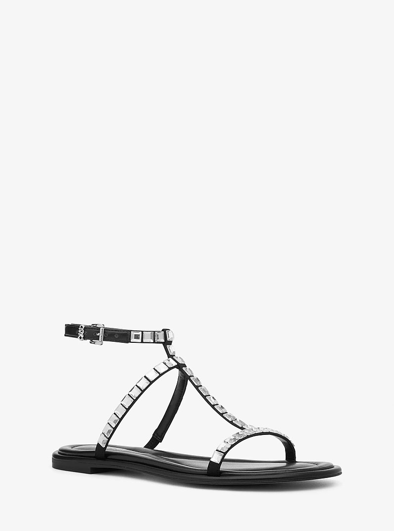 Celia Crystal Embellished Flat Sandal in BLACK | Michael Kors