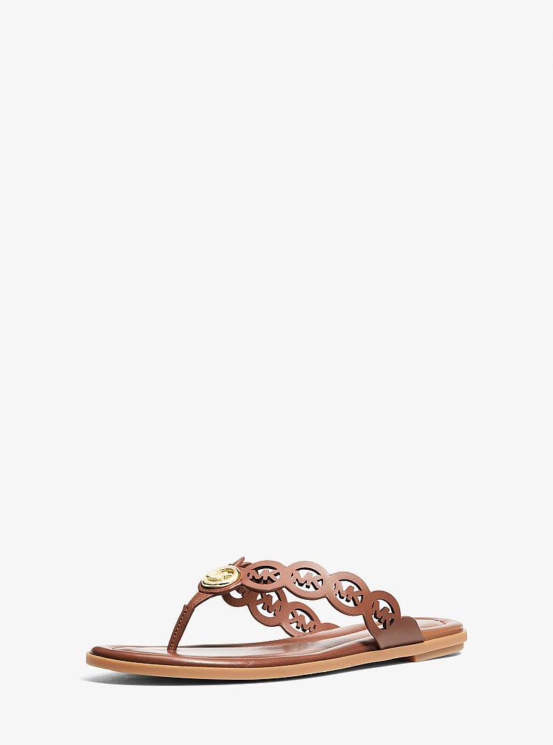 Janie Perforated Logo Leather Sandal in LUGGAGE | Michael Kors