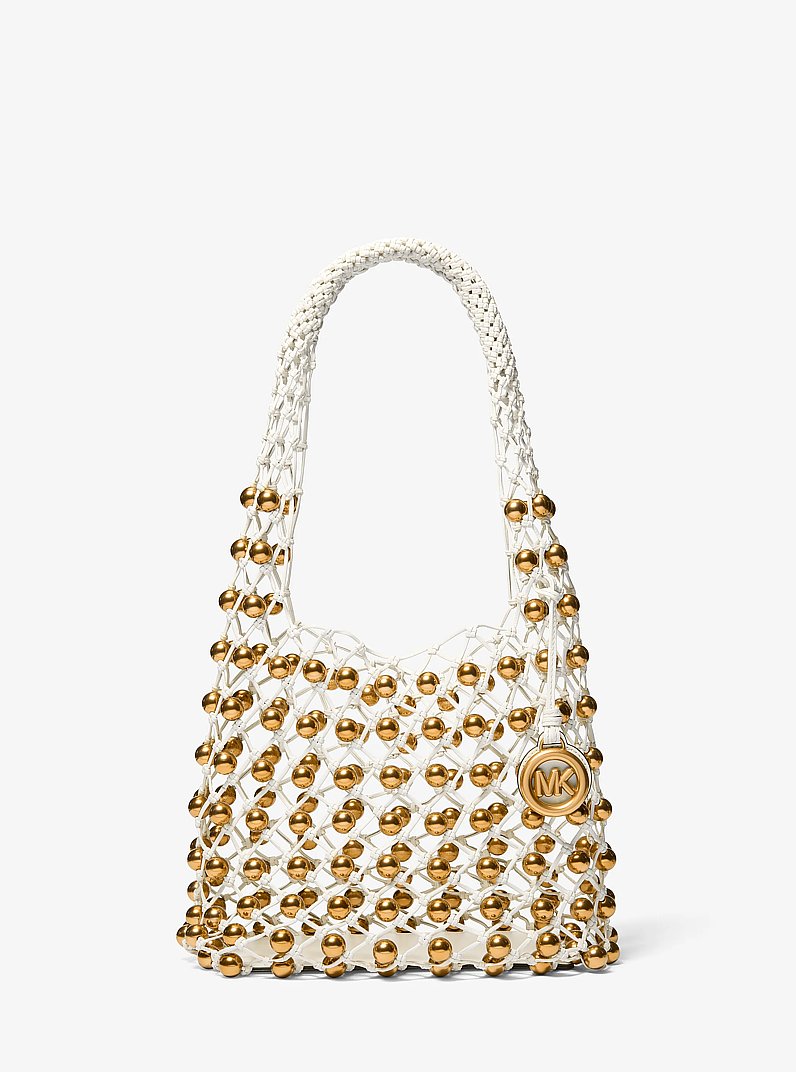 Limited-Edition Gwen Small Studded Hand-Woven Leather Hobo Shoulder Bag in BEIGE P&Aacute;LIDO | Michael Kors