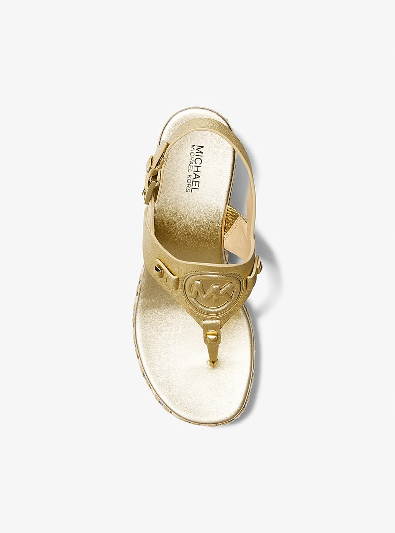 Aubrey Metallic Leather Wedge Sandal in PALE GOLD | Michael Kors