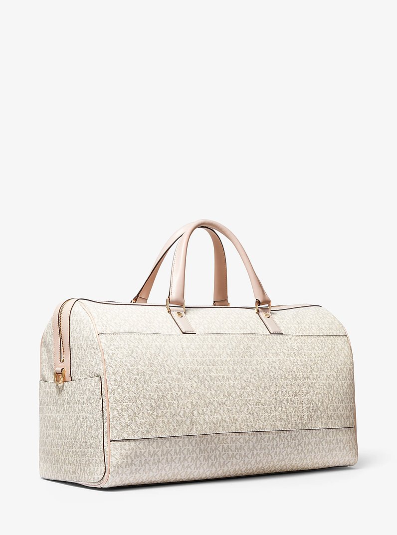 Tr&egrave;s grand sac de fin de semaine Bedford Travel &agrave; logo et &agrave; rayure in VANILLE/ROSE P&Acirc;LE | Michael Kors