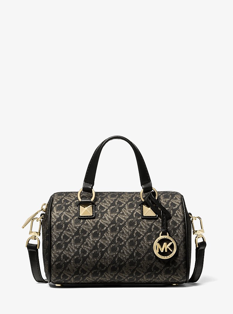 Grayson Small Metallic Empire Signature Logo Duffel Crossbody Bag