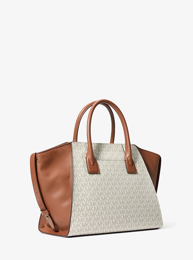 Avril Large Signature Logo Satchel in VANILLA | Michael Kors