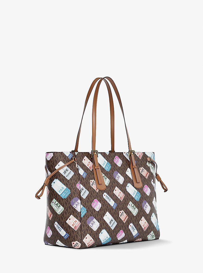 Voyager Large Printed Signature Logo Tote Bag in BROWN | Michael Kors