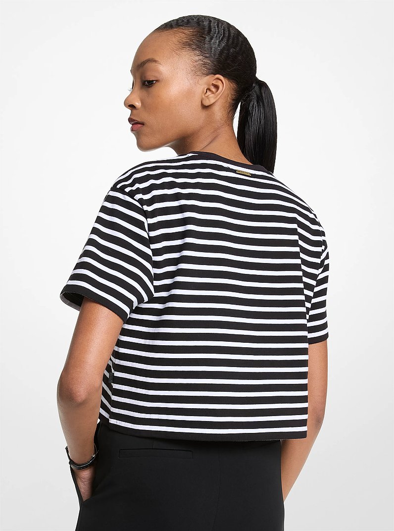 T-shirt court ray&eacute; en coton &agrave; logo in NOIR | Michael Kors