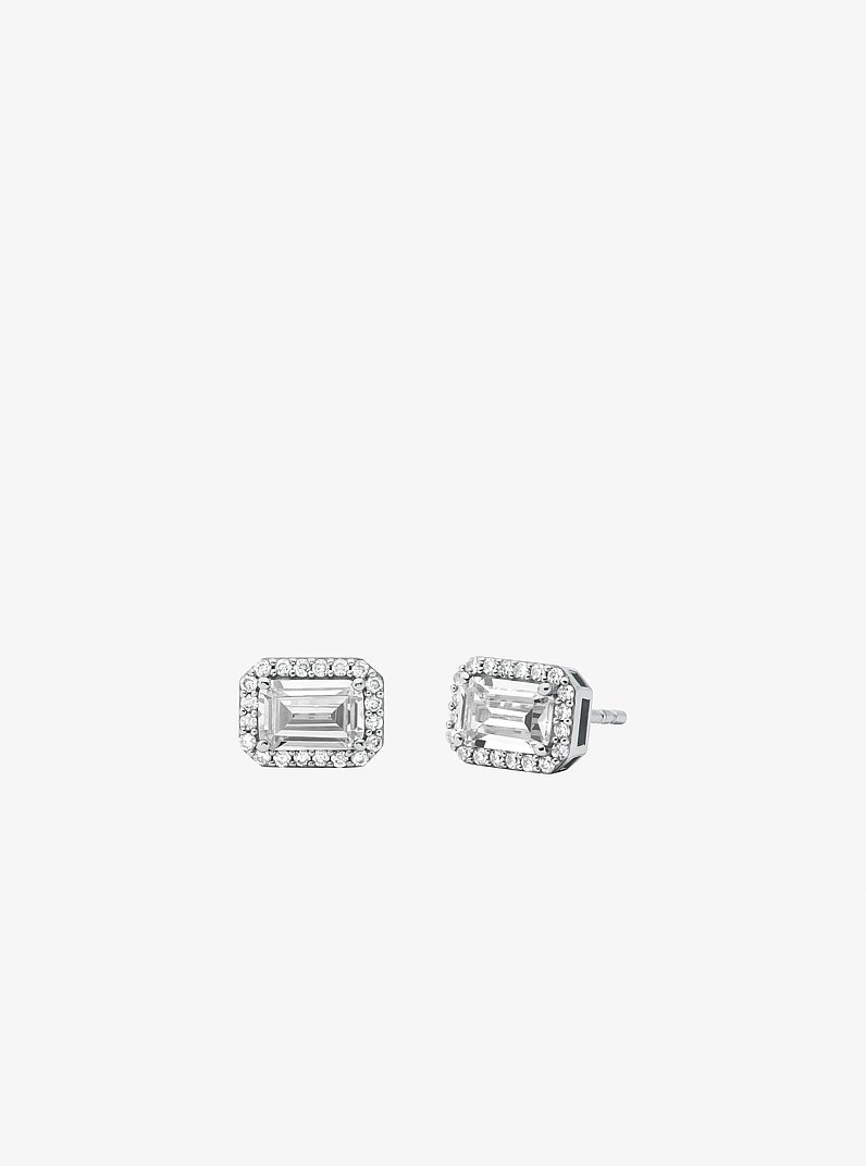 Clous d&rsquo;oreilles Halo &agrave; placage en m&eacute;tal pr&eacute;cieux et &agrave; pav&eacute; in ARGENT | Michael Kors