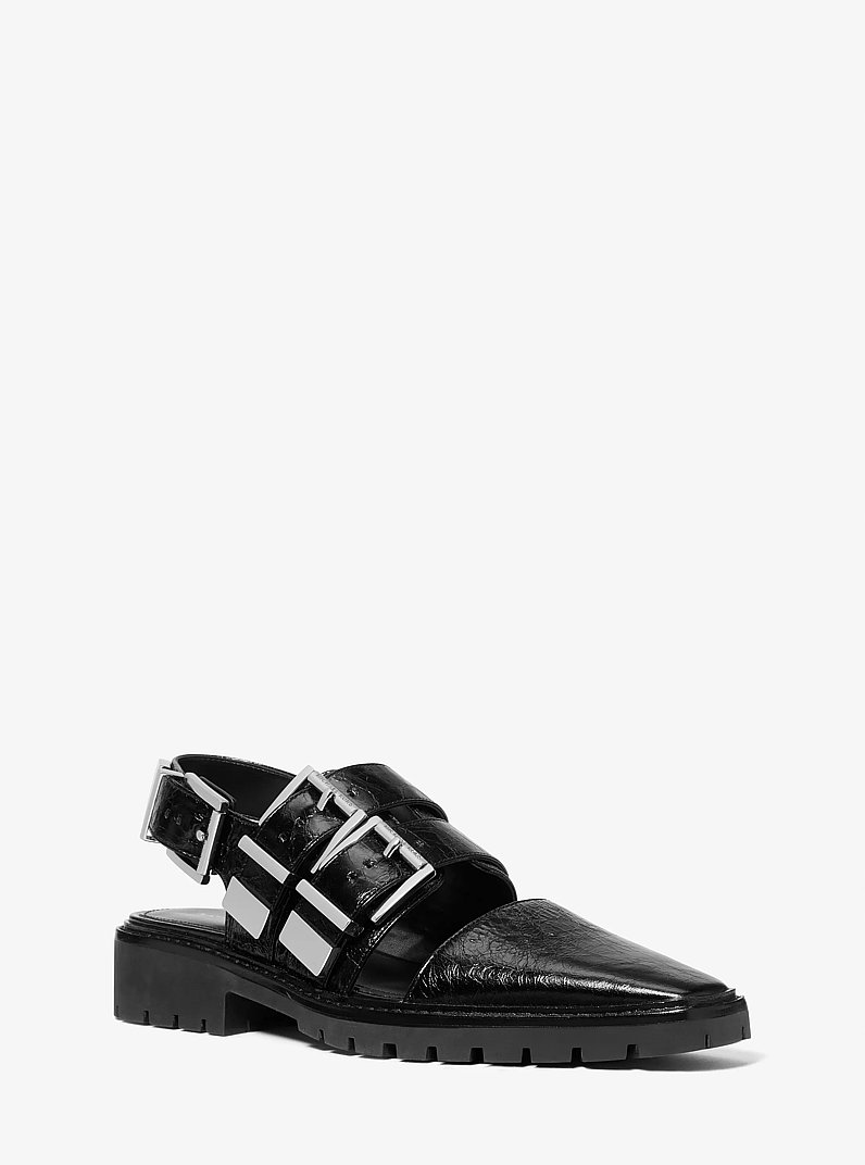 Darrington Crackled Patent Leather Slingback Loafer in BLACK | Michael Kors