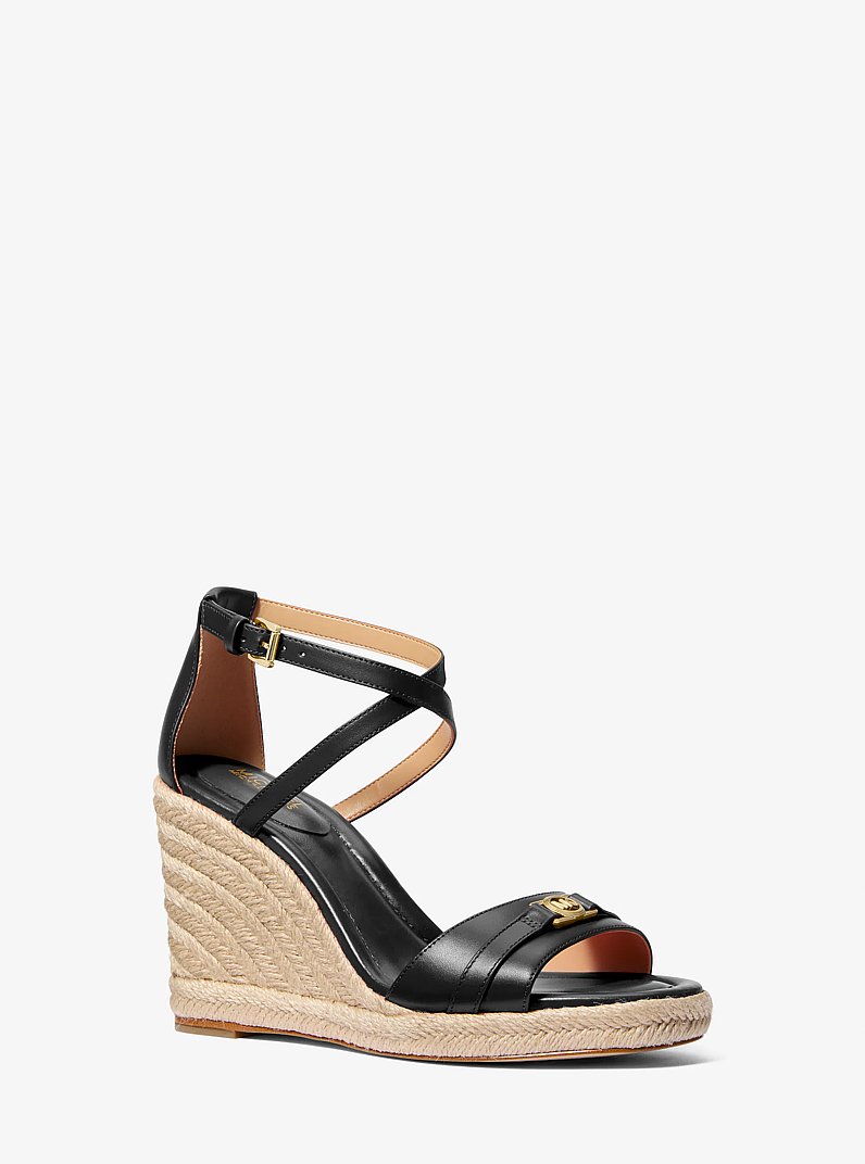 Mandy Leather Wedge Sandal in BLACK | Michael Kors