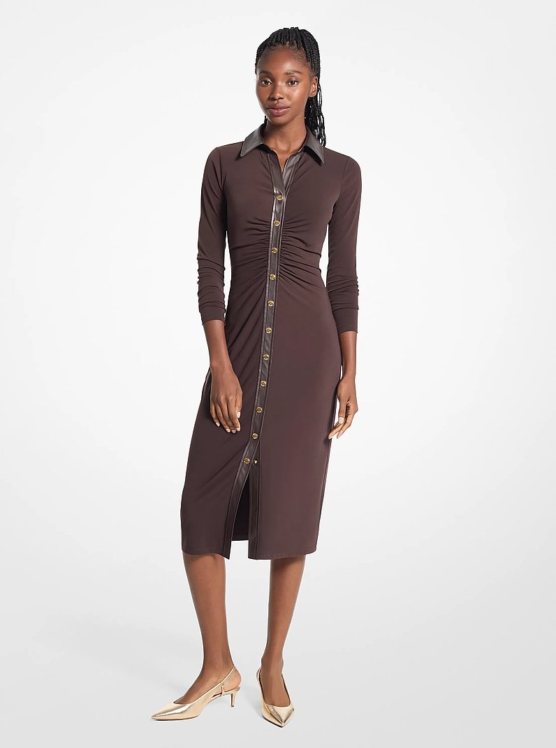 Vestido a media pierna de punto liso mate el&aacute;stico in CHOCOLATE | Michael Kors