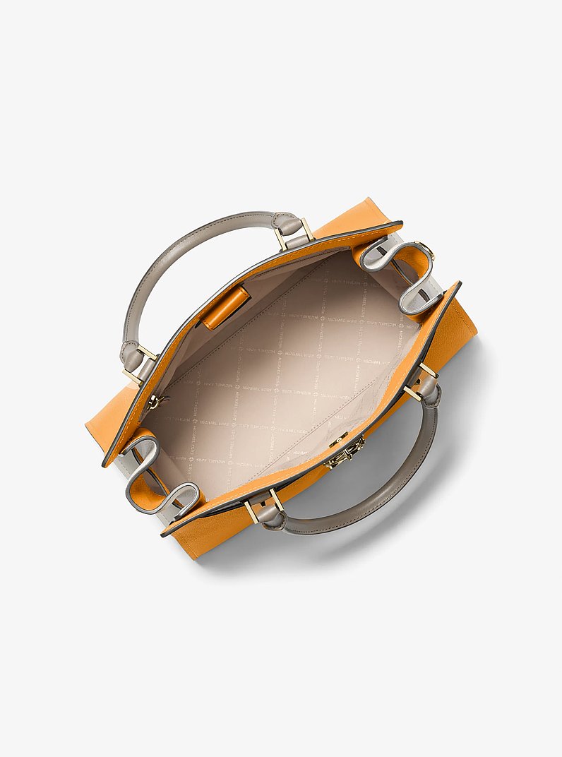Hamilton Medium Color-Block Leather Satchel in POP ORANGE MULTI | Michael Kors