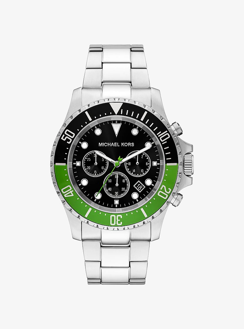 Oversized Everest Silver-Tone Watch in JUNGLE GREEN | Michael Kors
