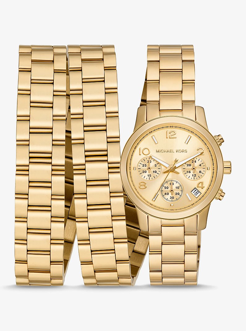 Montre Runway en acier inoxydable &agrave; placage en or 18K &agrave; triple bande in OR | Michael Kors