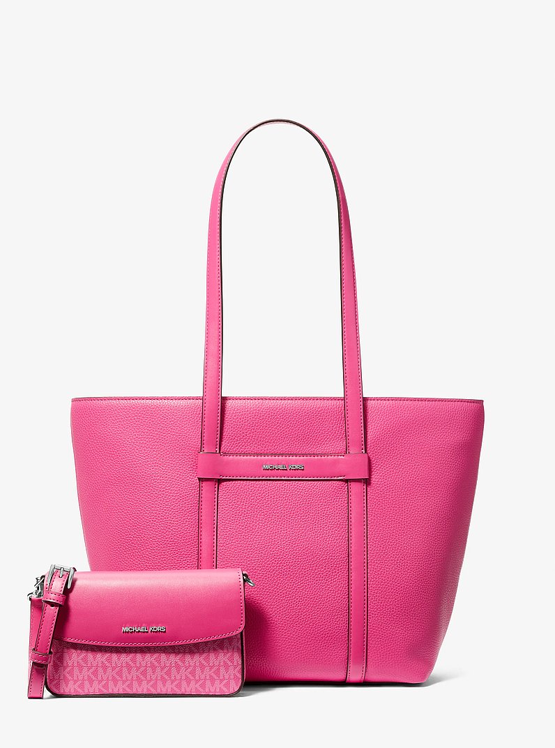 Jet Set Large 2-in-1 Pebbled Leather Tote Bag in DRAGONFRUIT | Michael Kors