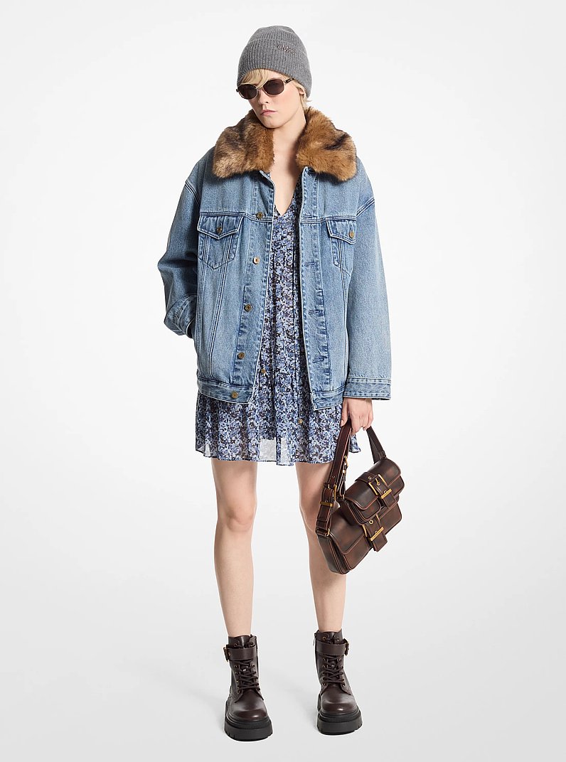 Faux Fur Trim Denim Oversized Trucker Jacket