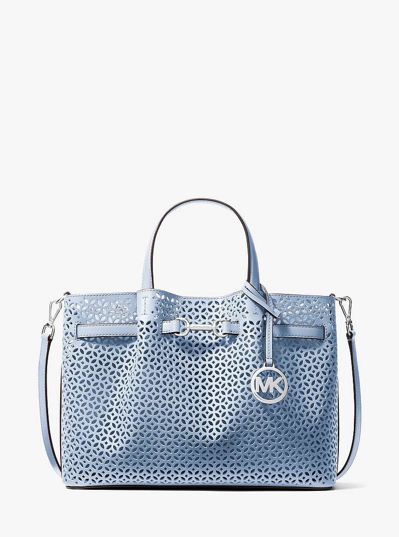 Carson Medium Floral Laser Cut Satchel in PALE OCEAN | Michael Kors