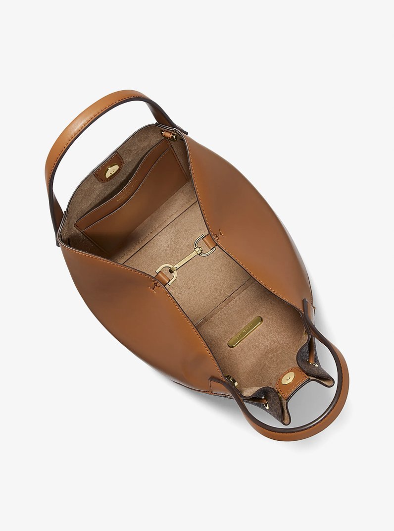 Phoebe Large Two-Tone Logo Bucket Bag in BROWN | Michael Kors