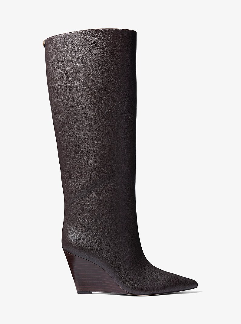 Xandra Leather Wedge Boot in CHOCOLATE | Michael Kors