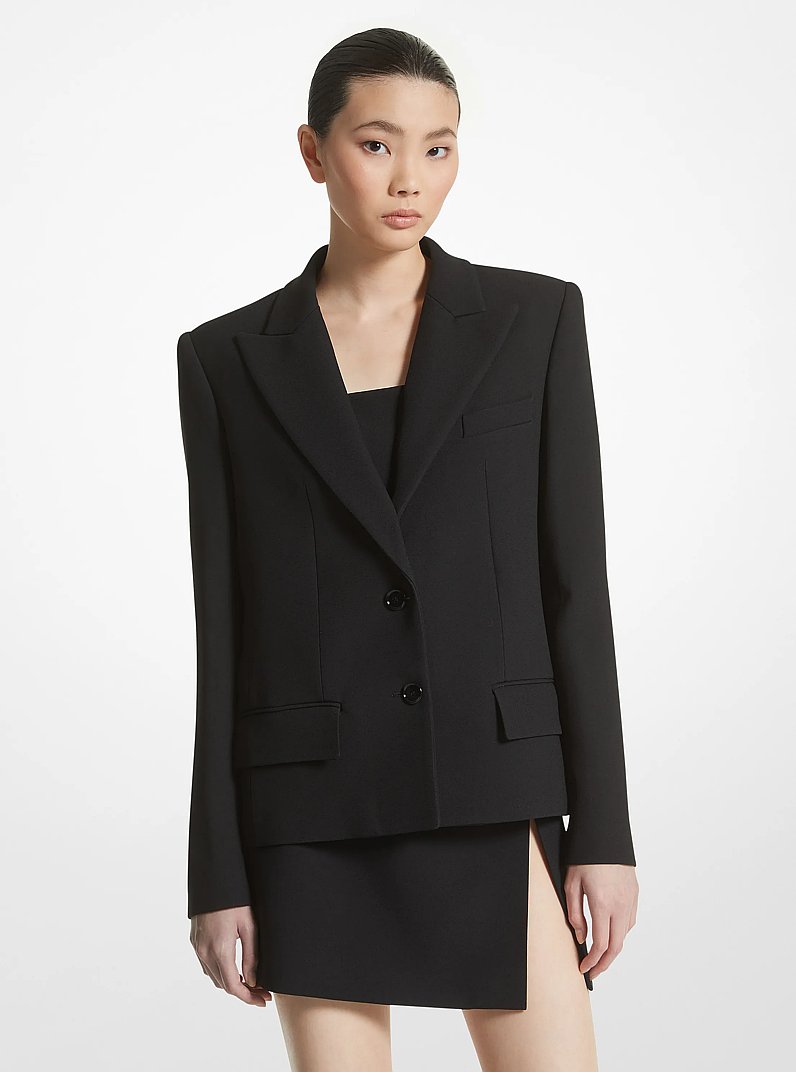 Double Crepe Sabl&eacute; Cropped Boyfriend Jacket in BLACK | Michael Kors