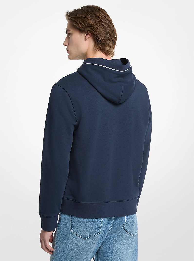 Logo Trim Cotton Blend Terry Hoodie in MIDNIGHT | Michael Kors