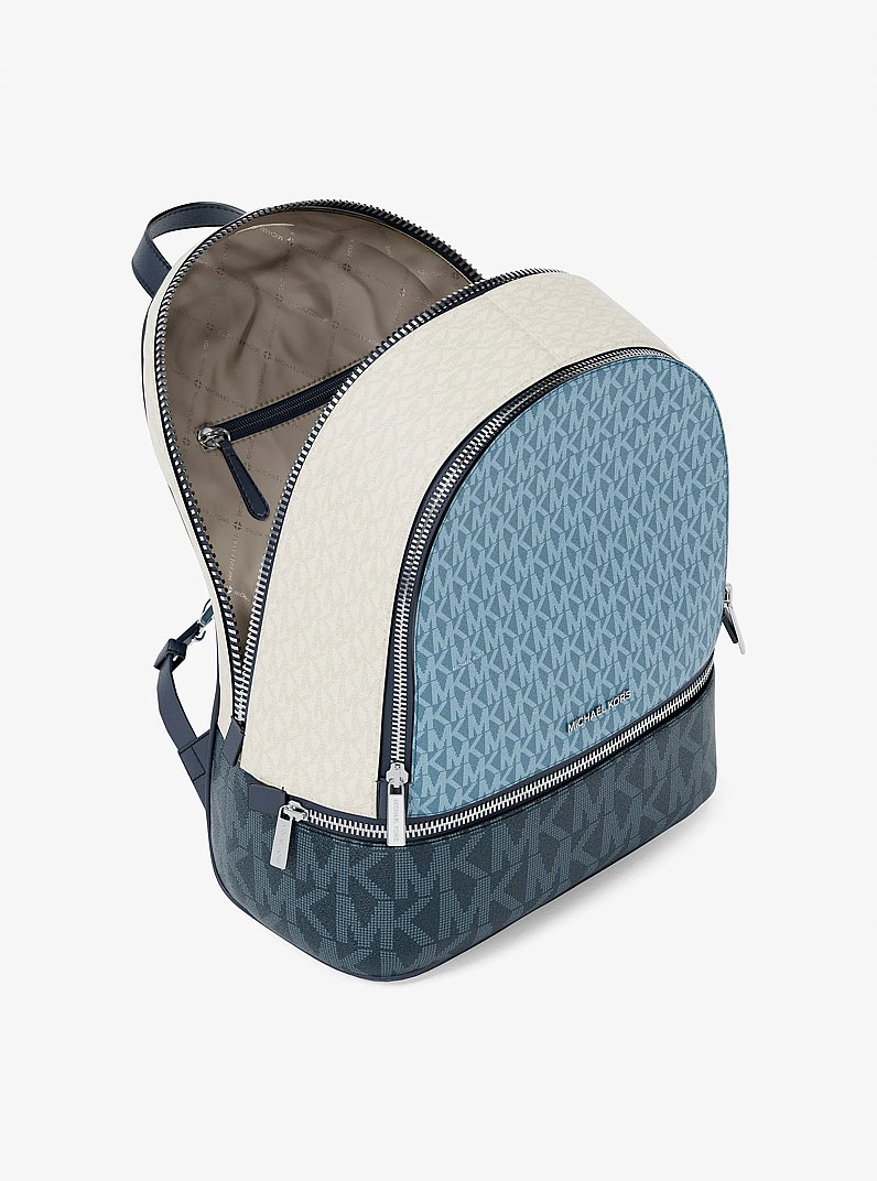 Rhea Medium Color-Block Signature Logo Backpack in DENIM MULTI | Michael Kors