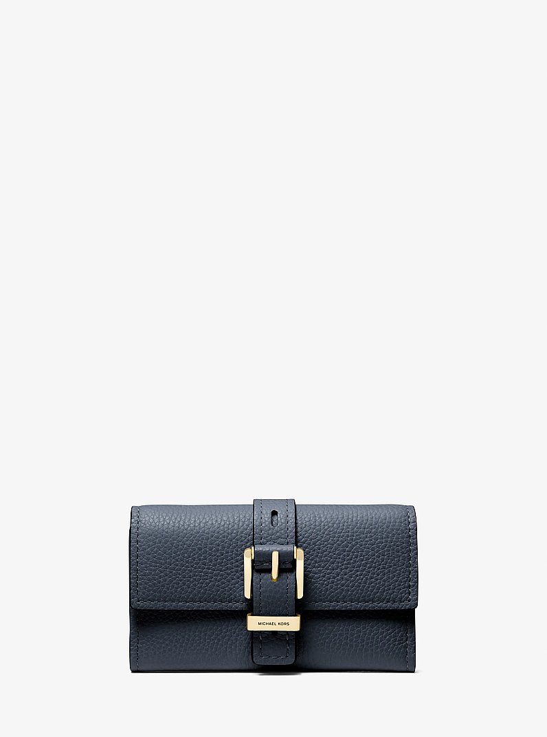 Nolita Medium Pebbled Leather Tri-Fold Wallet in NAVY | Michael Kors