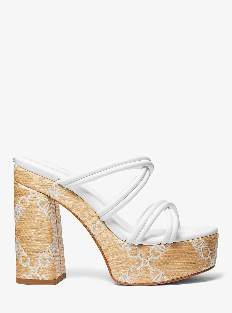 Corrine Empire Logo Jacquard Straw Platform Sandal in NAT/OPTICWHT | Michael Kors