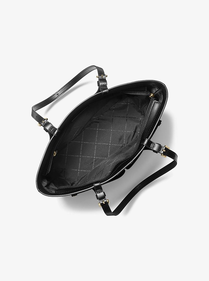 Jet Set Medium Logo Pocket Tote Bag in BLACK | Michael Kors